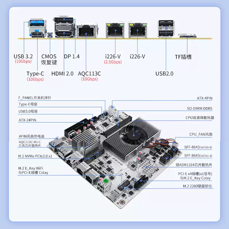 Nas Motherboard 8 Sata Mini Itx - Placa-Mãe NAS de 8 Baias com